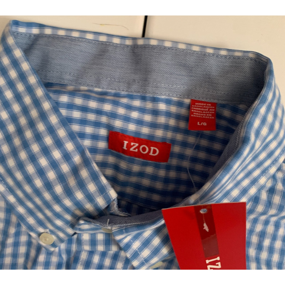 Izod Men's Size L Button Down Long Sleeve Essentials Check Regular Fit Shirt New - Picture 7 of 14